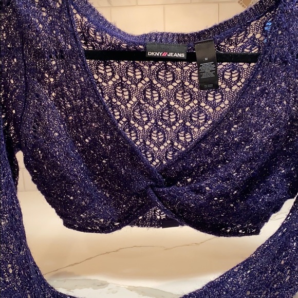 DKNY JEANS M PUPLE W GOLD YARN TOP. DISCO BOHO 😜 - Picture 3 of 3